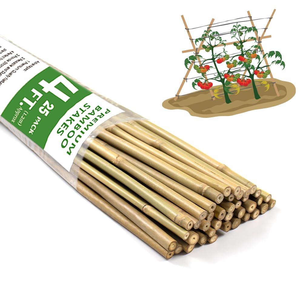 Plant Stakes,18 Inches Natural Garden Bamboo Sticks,BOVITRO 20Pcs Plant Support Stakes for Tomatoes,Beans,Vegetable and Potted Plants