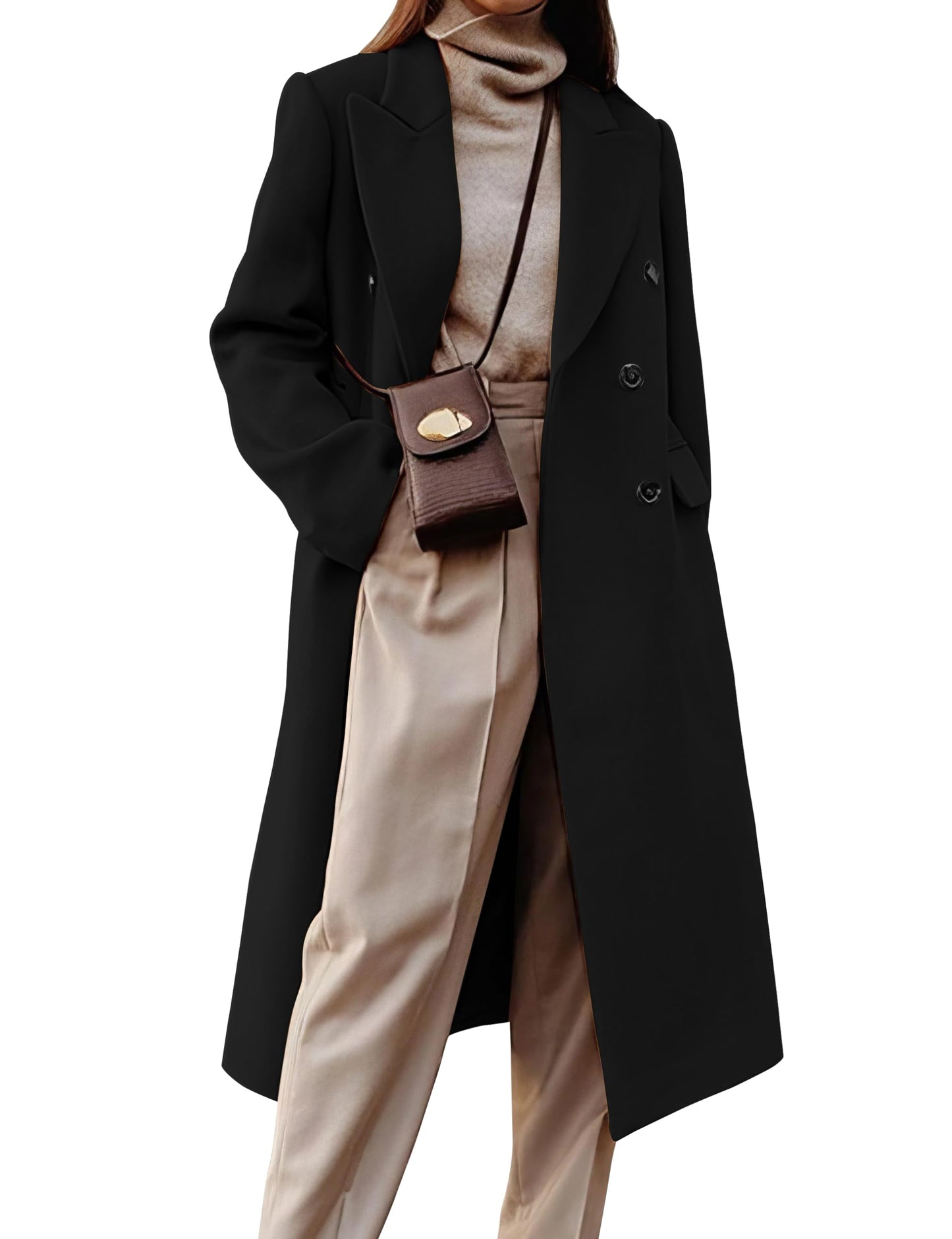 IDEALSANXUN Womens Long Wool Coats Fall Winter Double Breasted Trench Coat Peacoat