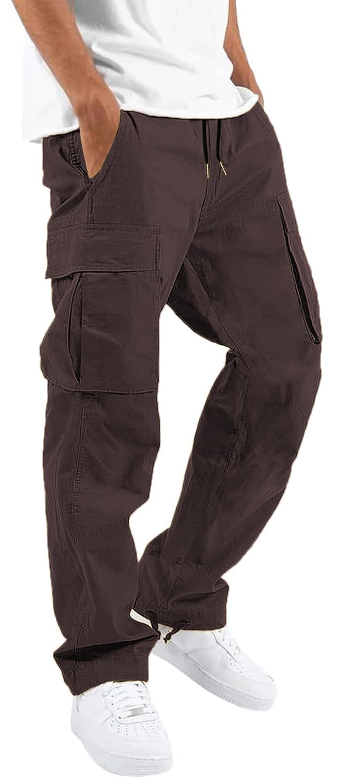 HUNGSON Mens Cargo Pants Drawstring Casual Hiking Pants Joggers Athletic Trousers Cotton Loose Straight Sweatpants for Men