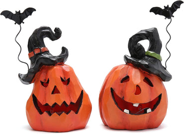 Hodao halloween Resin Pumpkin Duo Set decorations Elevate Your fall season Decor with Woodcarving-inspired Design-Pumpkin decor for garden or indoor home Add festive flair to your space (orange set 2)