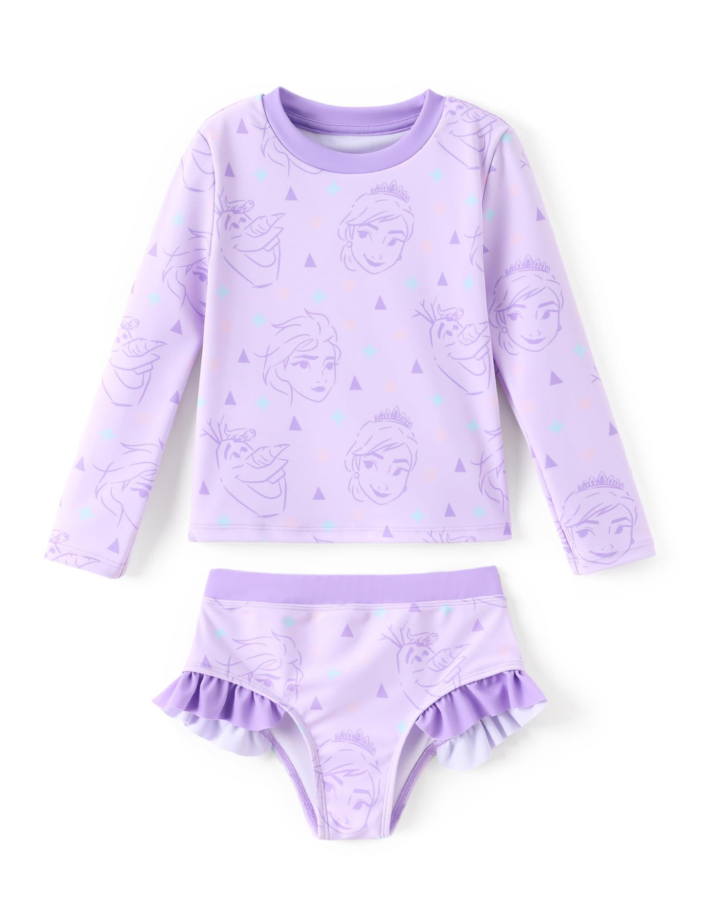 Disney Mickey and Friends Girl Two Piece Long Sleeve Swimsuit Rashguard Bathing Suit