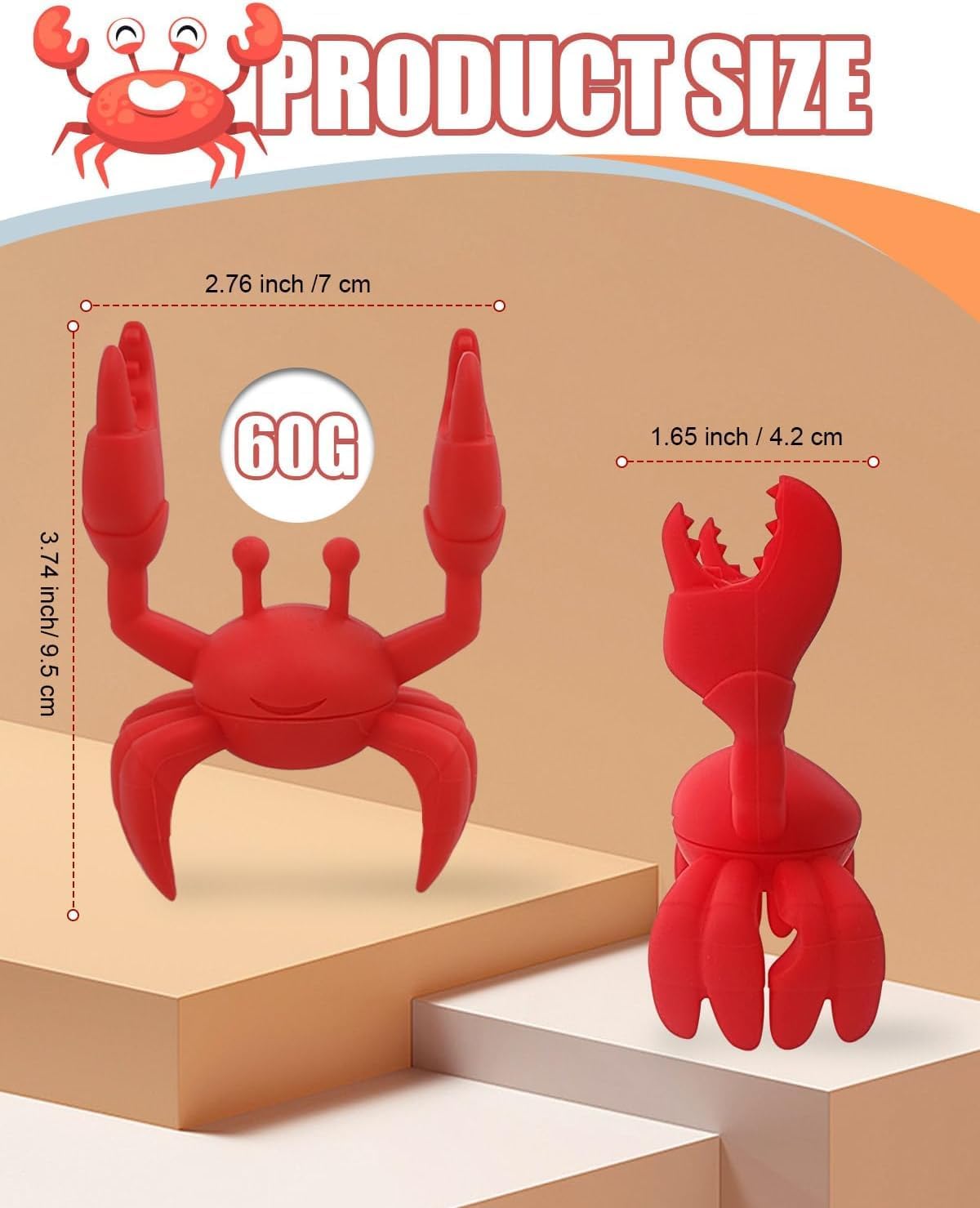 2 PCS Crab Silicone Utensil Rest -Silicone Spoon Holder, Funny Kitchen Accessory Gifts-Heat-Resistant Kitchen and Grill Utensil Holder -Non-Slip Spoon Holder Stove Organizer, Steam Releaser(2 Pcs Red)
