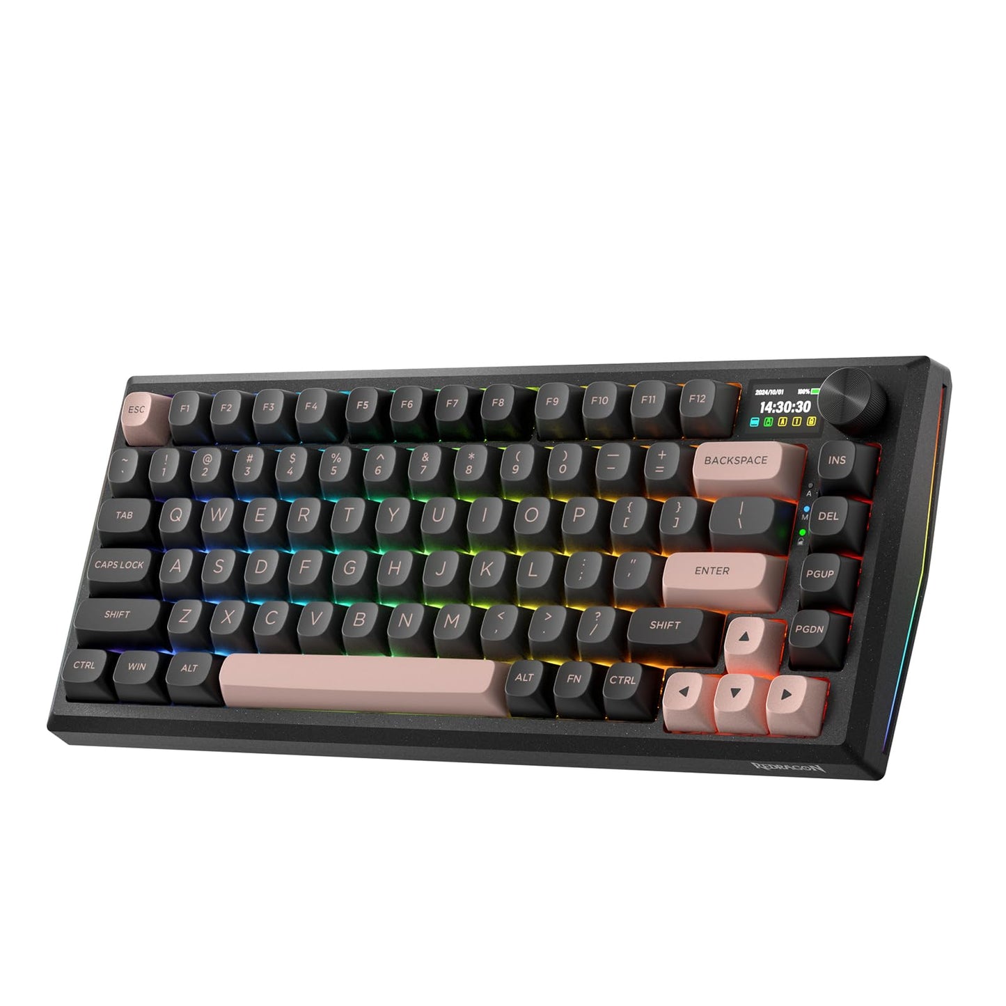 Redragon K673 PRO 75% Wireless Gasket RGB Gaming Keyboard, 3-Modes 81 Keys Compact Mechanical Keyboard Hot-Swap Socket, Dedicated Knob Control and Sound Absorbing Pads, Linear Red Switch