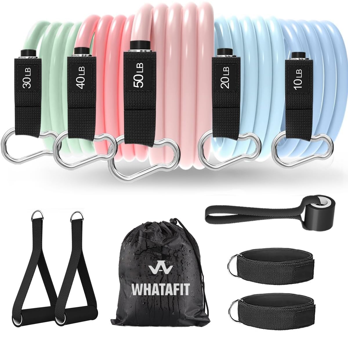 WHATAFIT Resistance Bands, Exercise Bands,Resistance Bands for Working Out, Work Out Bands with Handles for Men and Women Fitness, Strength Training Home Gym Equipment