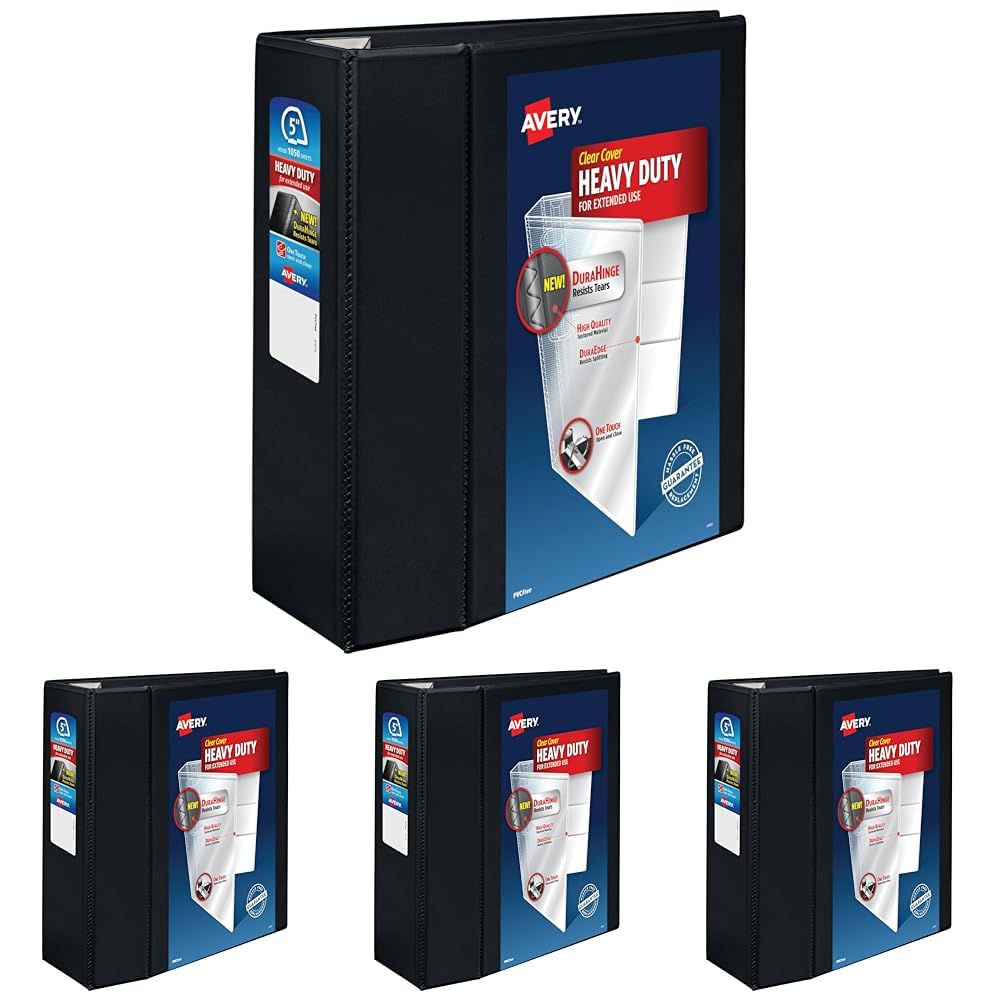 Avery Heavy-Duty 3 Inch Binders 3 Ring, View Binder, 1.5 Inch EZD Ring, Black, Sturdy (79693)