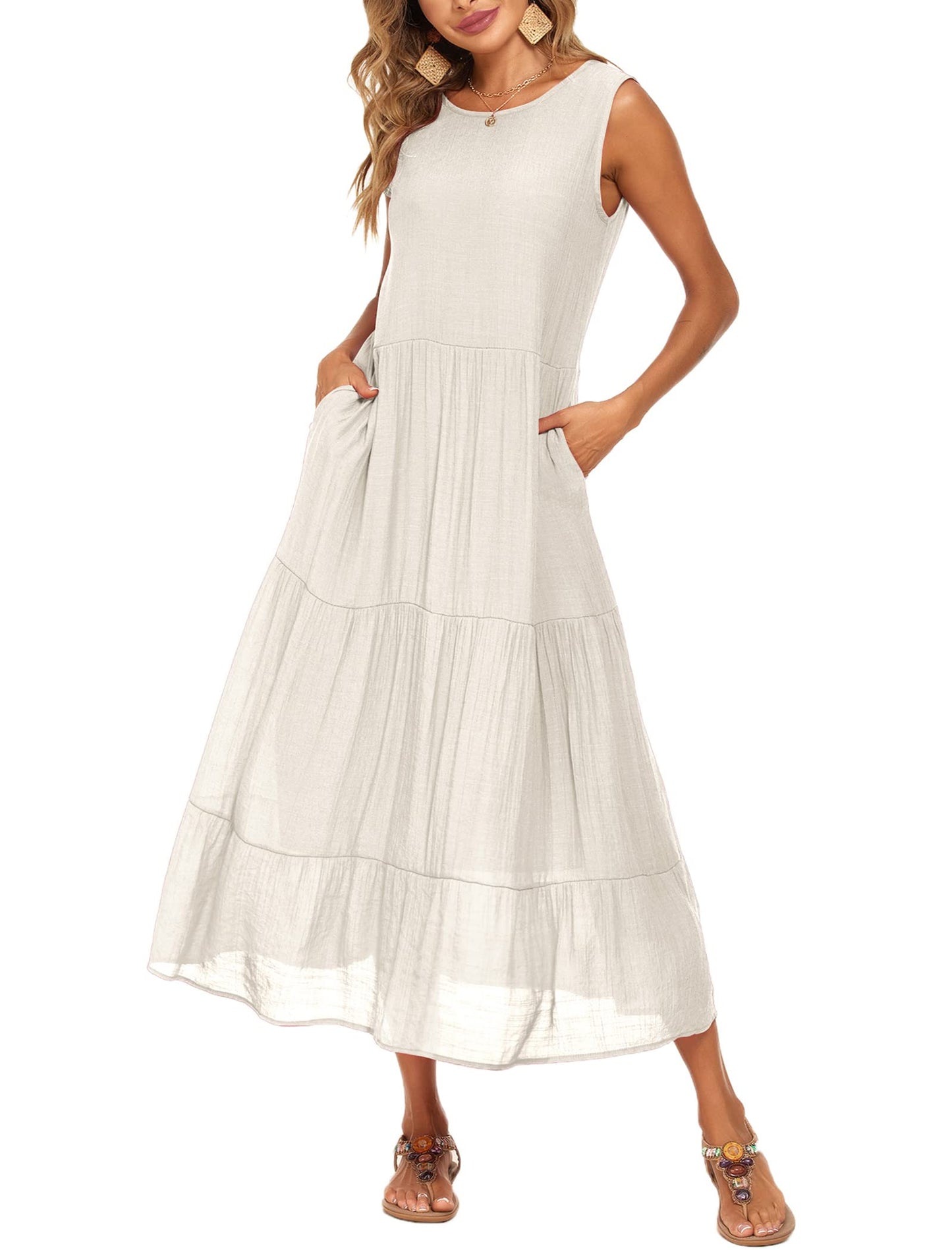 Halife Women's Summer Casual Maxi Dresses Flowy Ruffle Boho Long Dresses with Pockets