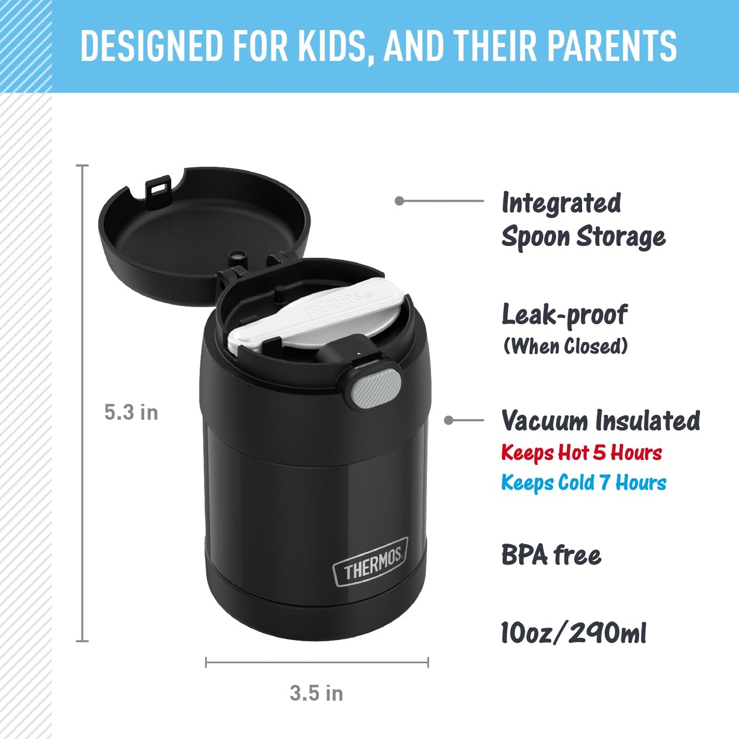 THERMOS FUNTAINER Insulated Food Jar – 10 Ounce – Kid Friendly Food Jar with Foldable Spoon, Minecraft