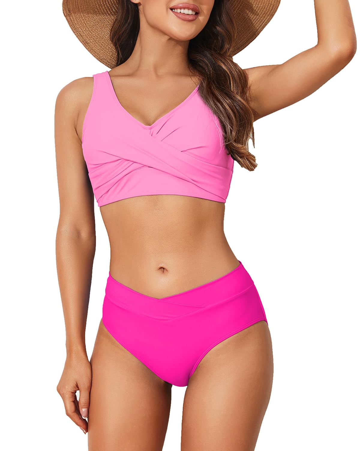 Limeeke Women's High Waisted Bikini Set Twist Front Two Piece Swimsuit Lace Up Tie Back Bathing Suits