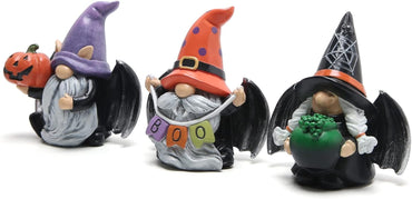 Hodao 3pcs Halloween Gnomes Decorations Handmade Scandinavian Gnome Figurines with Black Wing Boo Halloween Gnomes Figurines Decor Pumpkin Office Table Decorations Gifts