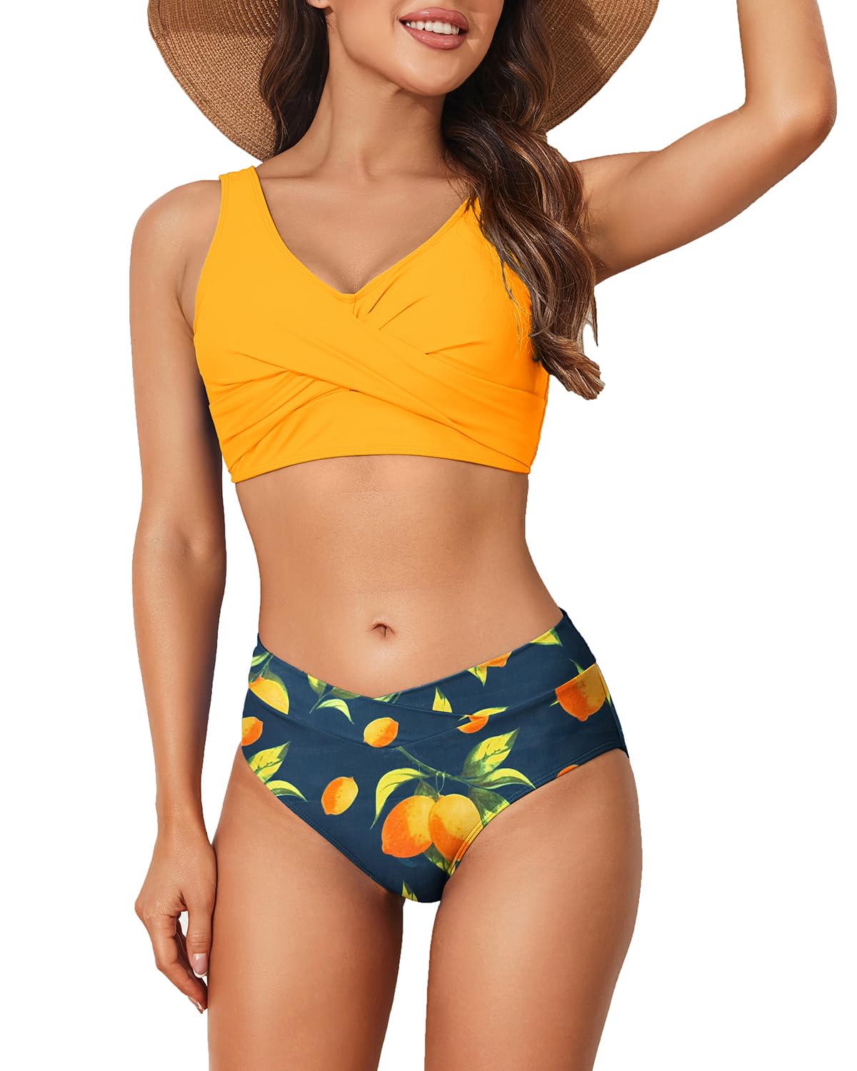 Limeeke Women's High Waisted Bikini Set Twist Front Two Piece Swimsuit Lace Up Tie Back Bathing Suits
