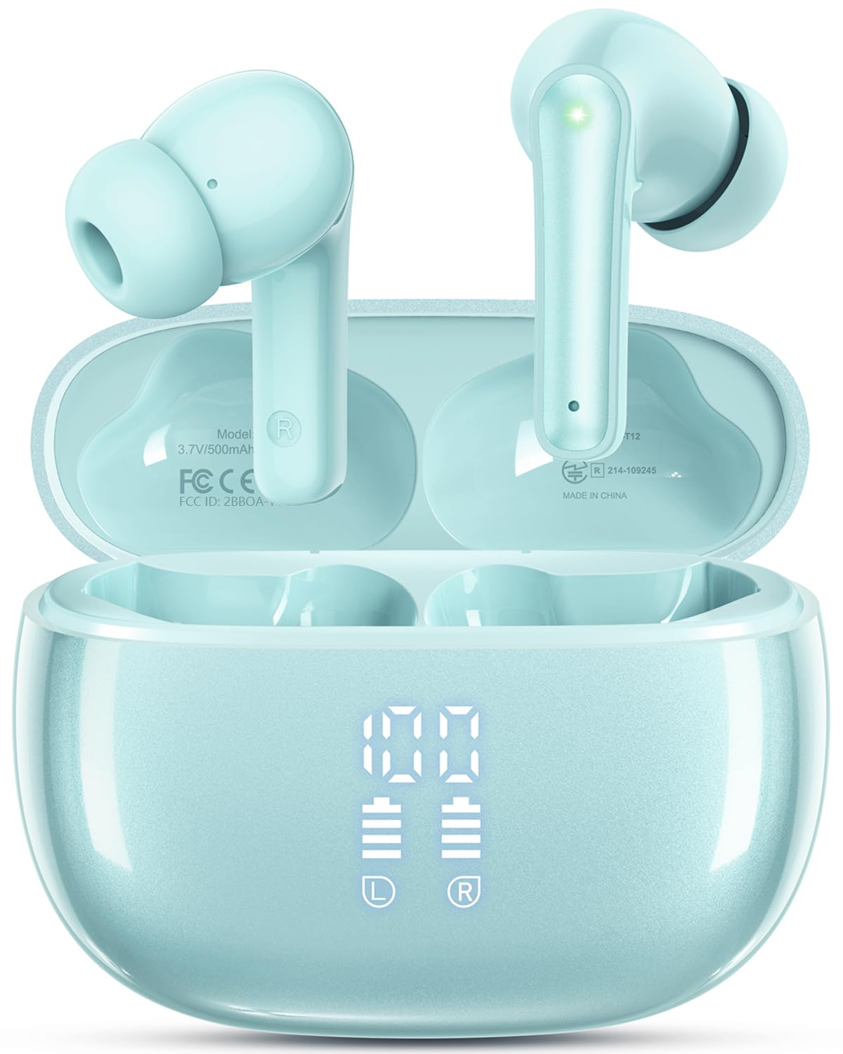 Wireless Earbuds Bluetooth Headphones, Ear Buds with Deep Bass, 40H Long Playtime, LED Power Display, IP7 in Ear Earphone with Mic for iPhone Android Phone Sports Workout, Black