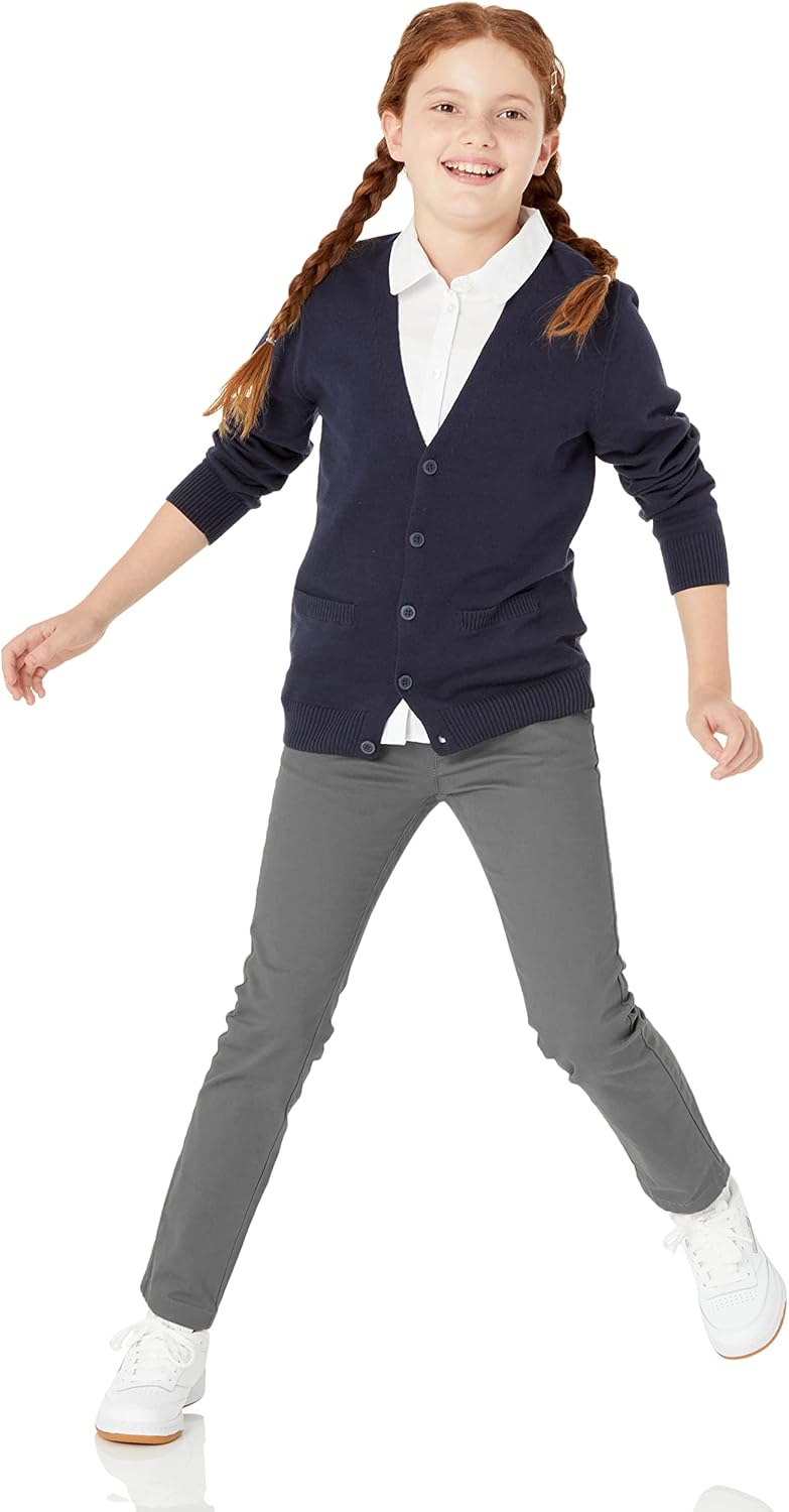 Amazon Essentials Girls and Toddlers' Uniform Slim Fit Crewneck Cardigan Sweater