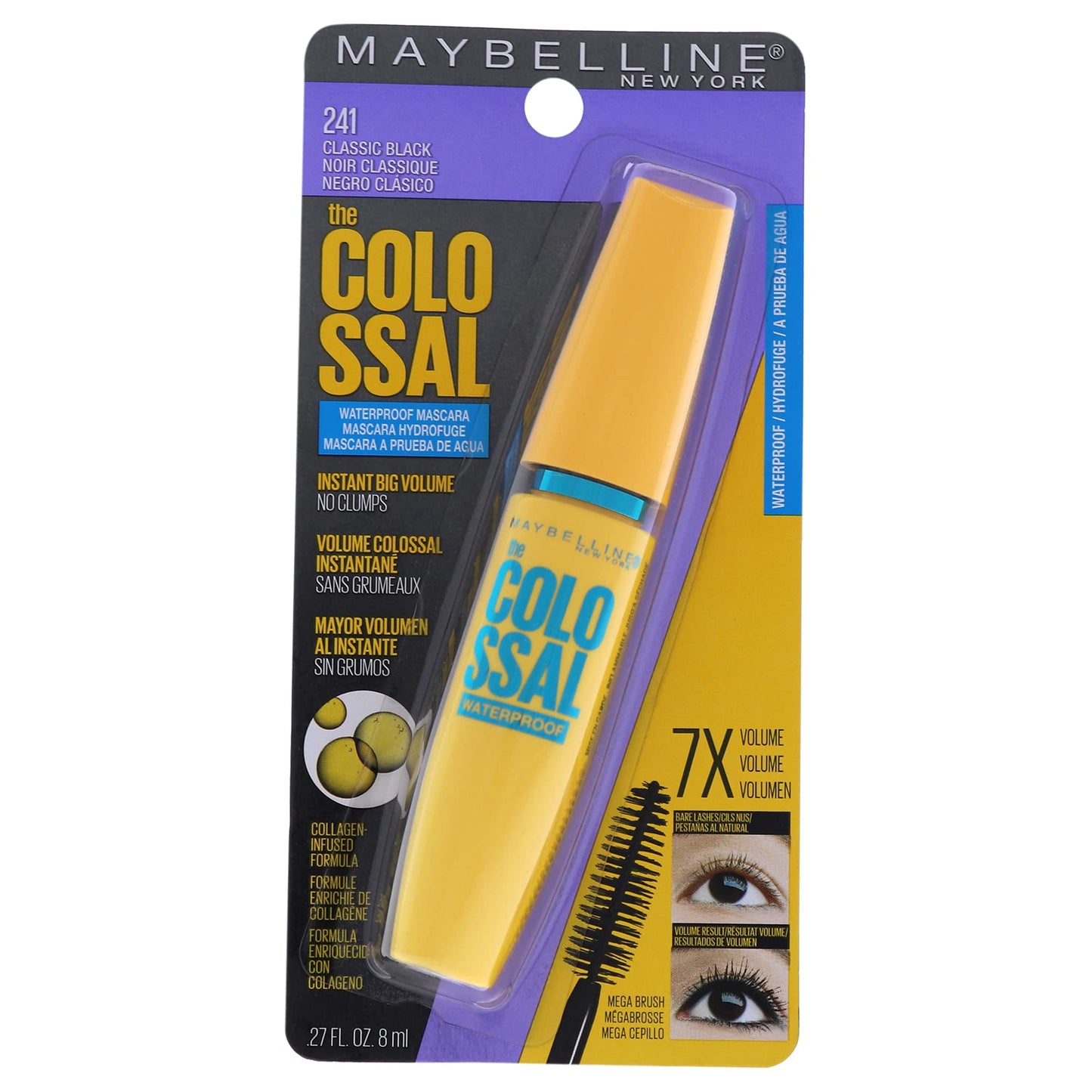 Maybelline Volum' Express Colossal Waterproof Mascara Makeup, Volumizing, Glam Black, 1 Count