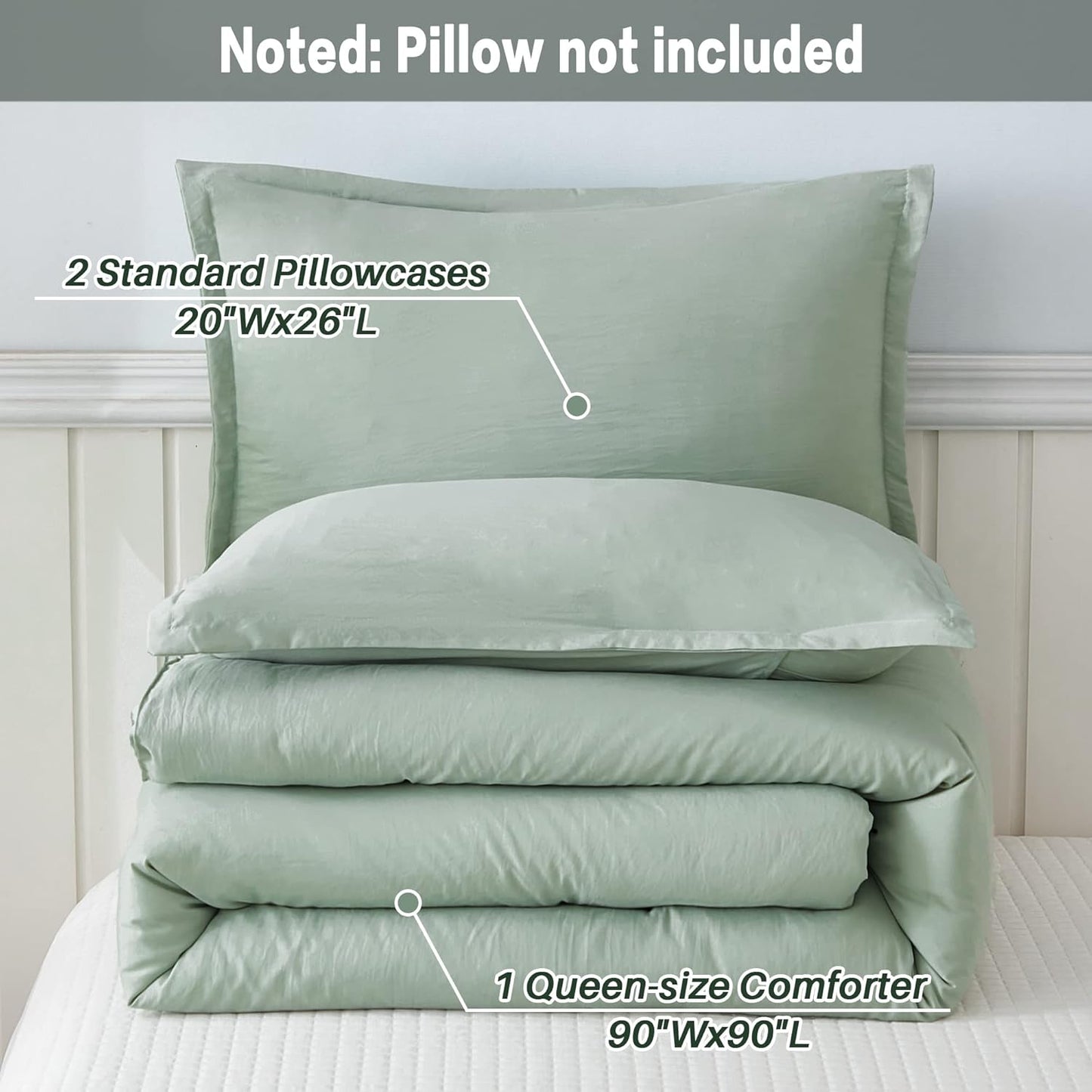 Litanika Queen Comforter Set Sage Green, 3 Pieces Lightweight Comforters Queen Size Solid Bedding Comforters Sets, Down Alternative Comforter Bed Set Quilt Blanket