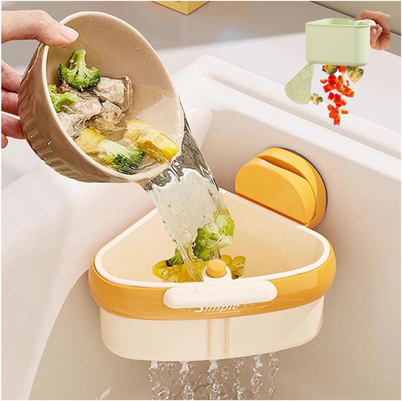 Sink Strainer Basket,2025 New Upgraded Suction Cup Press Sink Drainer Basket,Automatic Dumping Sink Strainer Basket,Faucet Sponge Storage Rack,Corner Sink Trash Catcher for Food Waste