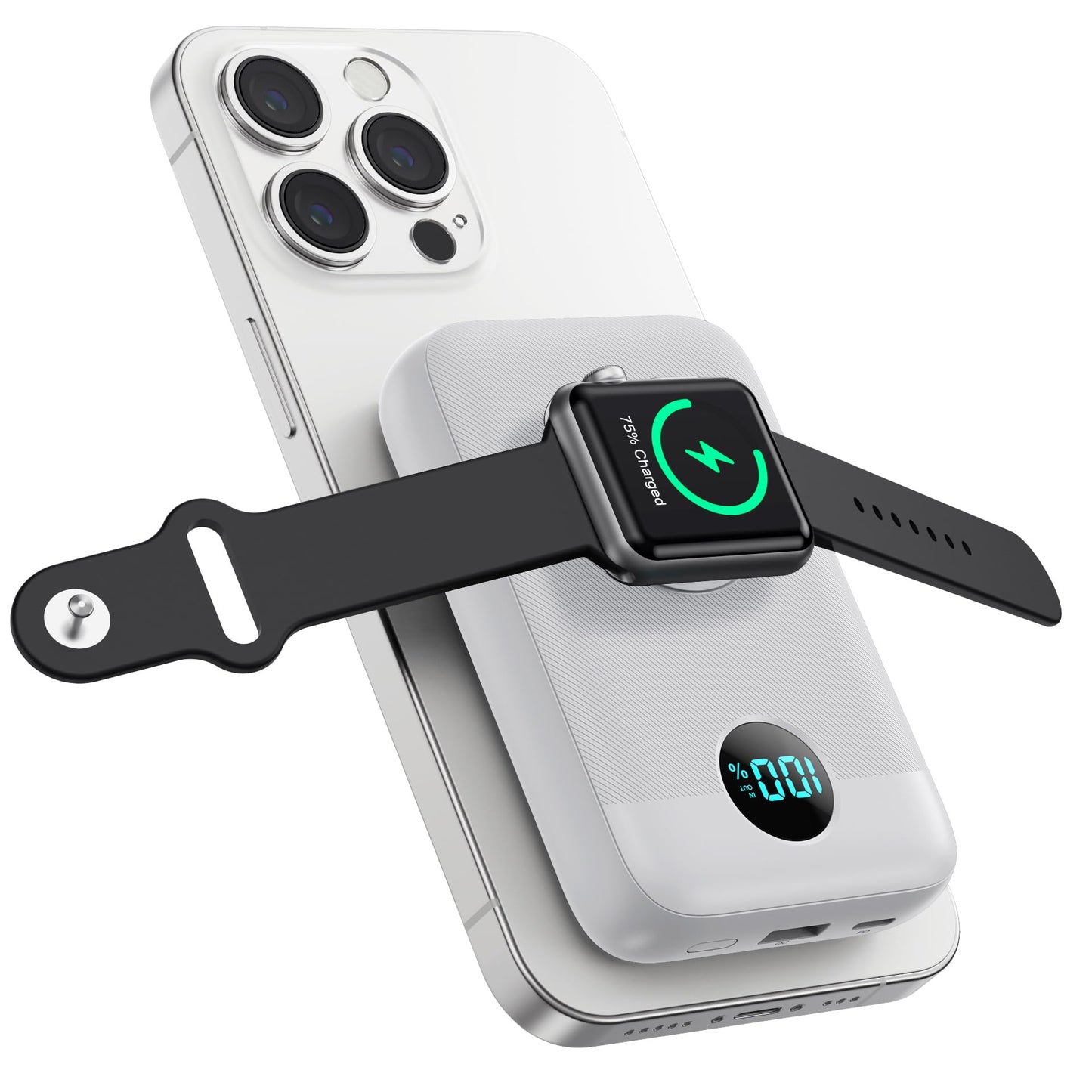 Magnetic Portable Charger 10800mAh,4-in-1 Wireless Power Bank with iWatch Charger, QC4.0+20W PD Fast Charging USB C Battery Pack with LCD Display for Magsafe,iPhone 16/15/14/13/12 Series,Apple Watch