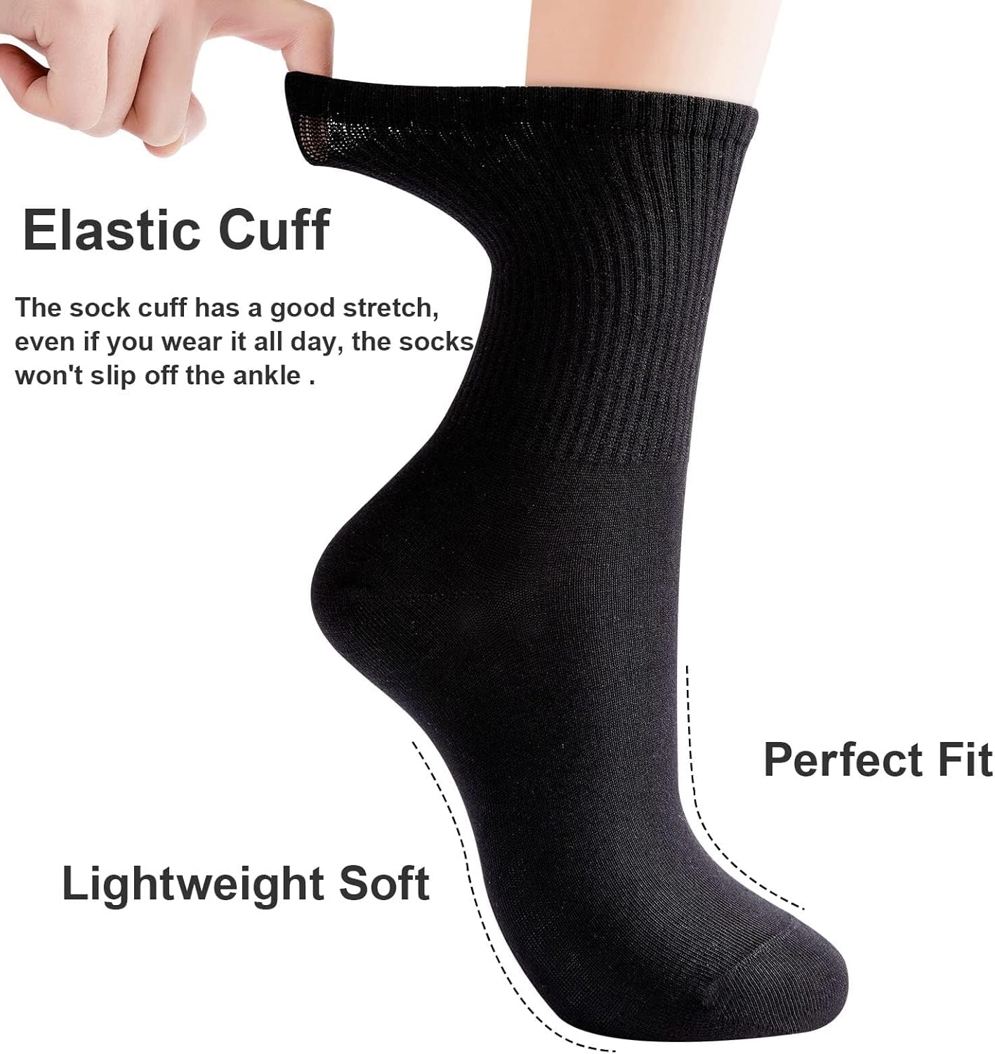 J-BOX Women Breathable Cotton Crew Socks - Cushioned Athletic Socks for Yoga, Running & Casual, 5 Pairs