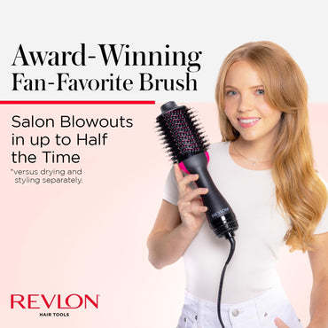 REVLON One-Step Volumizer Hair Dryer and Styler, for Less Frizz, More Shine, and Reduced Heat Damage for Salon Style Round Brush for Blowout, Black (Amazon Exclusive)