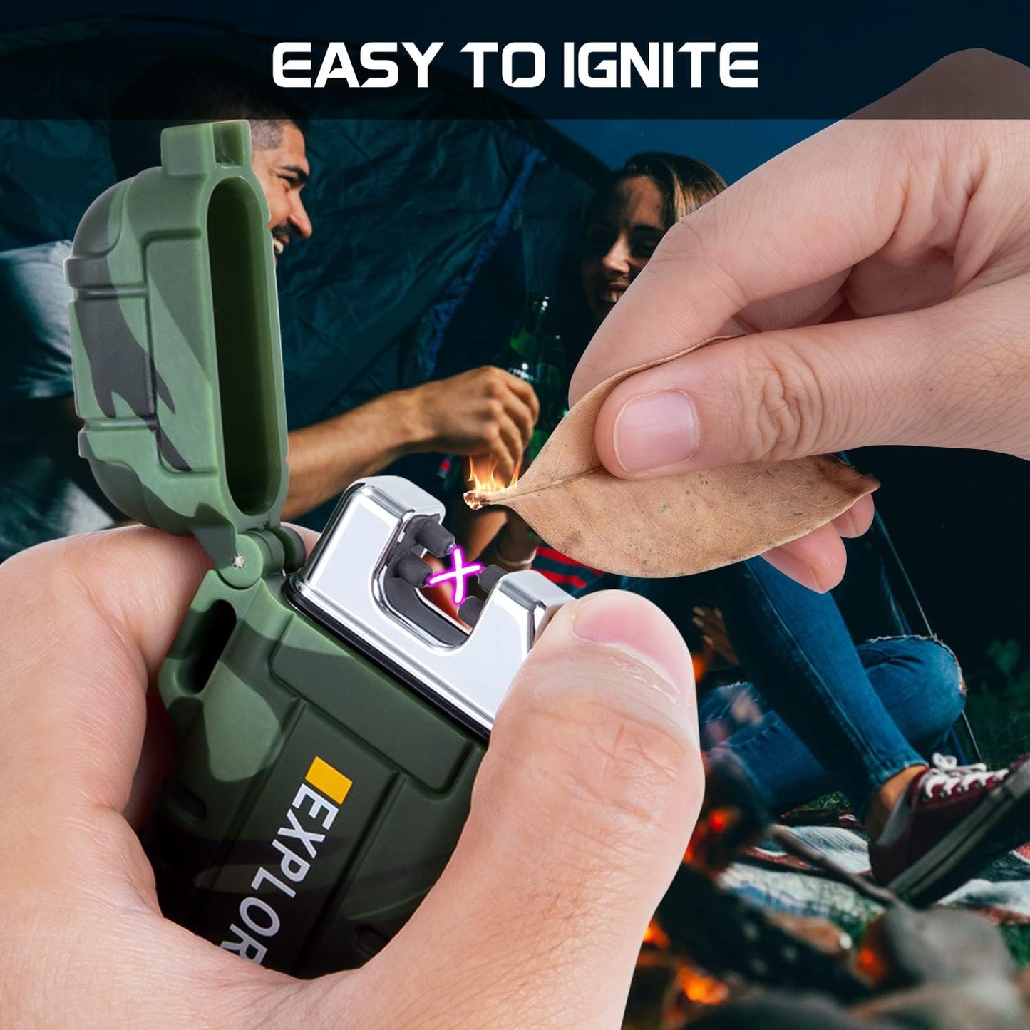 LcFun Waterproof Electric Dual Arc Lighter USB Rechargeable Outdoor Windproof Flameless Plasma Lighters for Camping, Hiking, Adventure, Survival Tactical Gear Gifts for Men