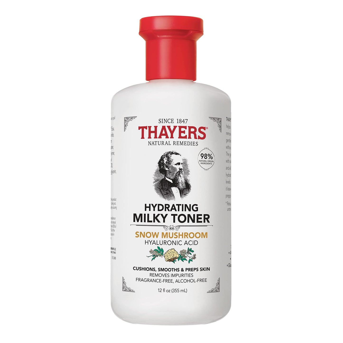 Thayers Milky Hydrating Face Toner with Snow Mushroom, Hyaluronic Acid and Elderflower, Dermatologist Recommended Gentle Alcohol Free Facial Skincare for Dry and Sensitive Skin, Paraben Free, 3 FL oz