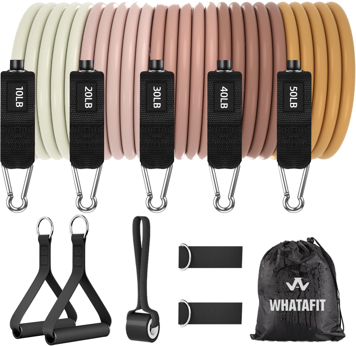 WHATAFIT Resistance Bands, Exercise Bands,Resistance Bands for Working Out, Work Out Bands with Handles for Men and Women Fitness, Strength Training Home Gym Equipment