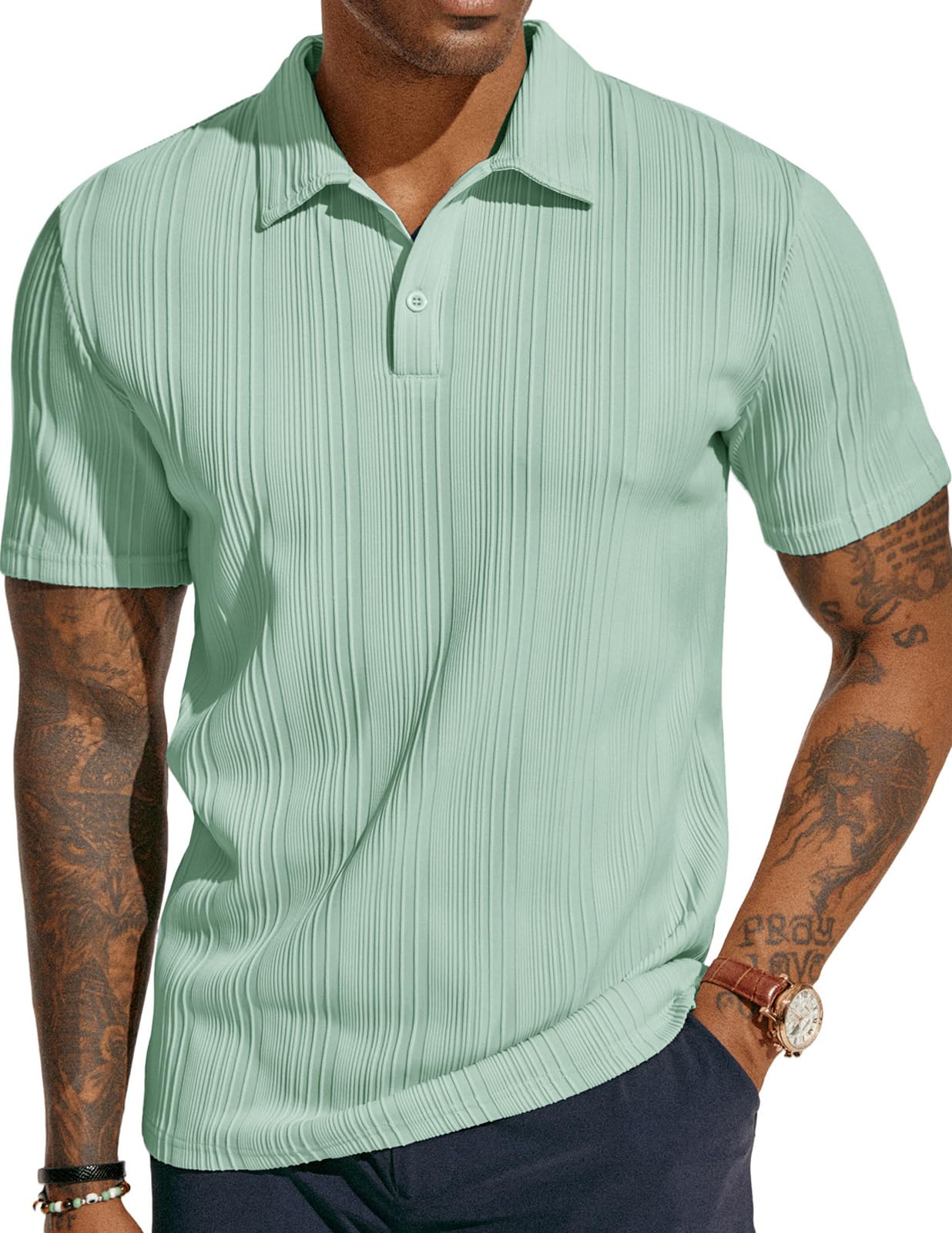 PJ PAUL JONES Mens Textured Knit Polo Shirts Regular Fit Stretchy Golf Shirts