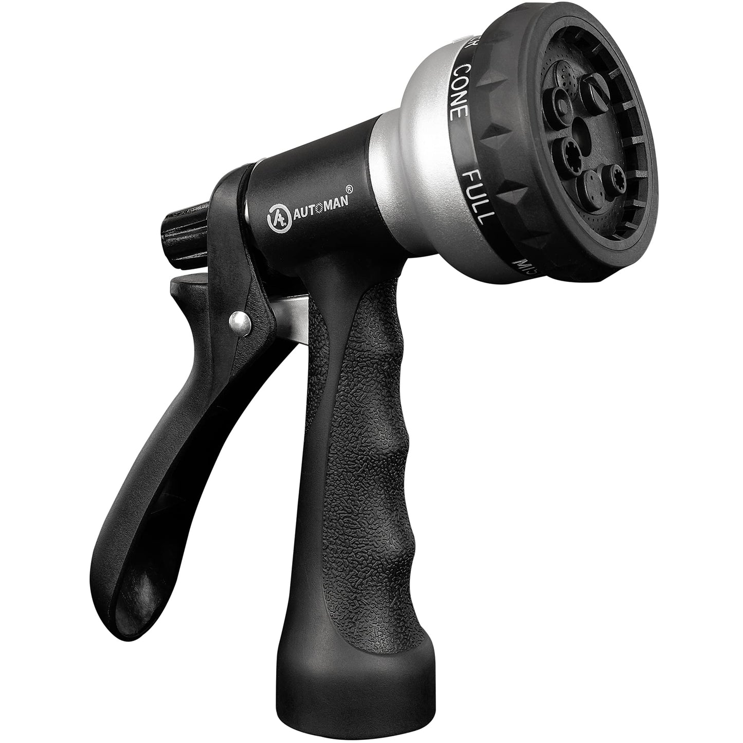 AUTOMAN-Garden-Hose-Nozzle, ABS Water Spray Nozzle with 7 Adjustable Watering Patterns, Slip Resistant for Watering Plants, Lawn& Garden, Washing Cars, Cleaning, Showering Pets & Outdoor Fun.
