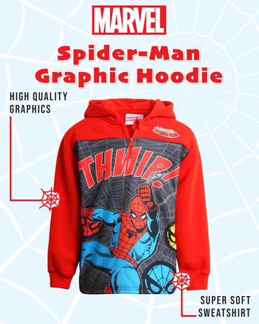 Marvel Boys Spiderman Hoodie - Captain America Spidey Iron Man Hulk Quarter Zip Sweatshirt Graphic Hoodies for Toddler & Kid