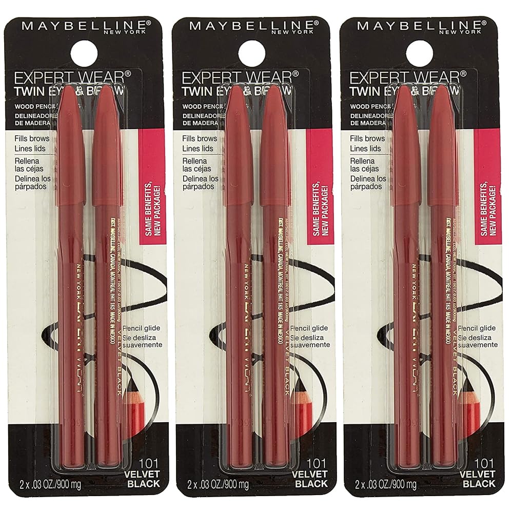 Maybelline New York Expert Wear Twin Brow & Eye Pencils Makeup, Velvet Black, 2 Count Twin (total 4 pencils ), 2 Count (Pack of 2)