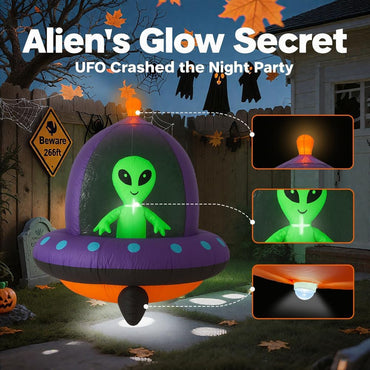 GARIG 5FT Halloween Inflatables Outdoor Decorations Aliens and UFO Build-in LEDs Lights Blow Up Yard Decorations for Garden Lawn Window Indoor Party Holiday Decor