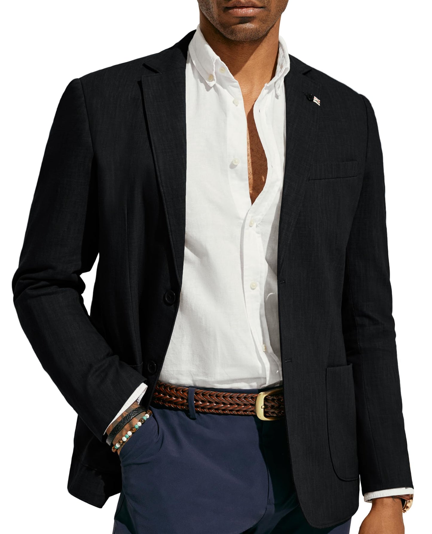 PJ PAUL JONES Mens Blazer Casual Cotton-Linen Sport Coat Lightweight 2 Button Unlined Suit Jackets