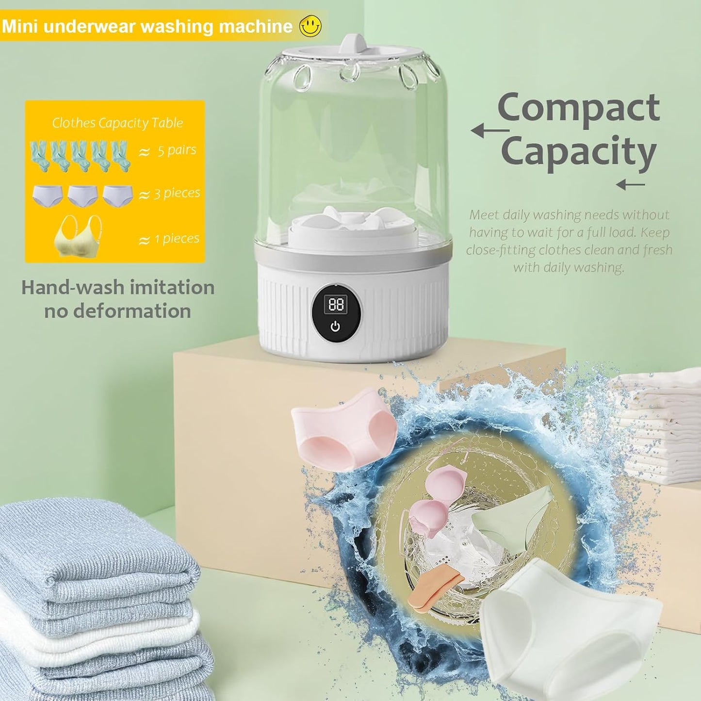 Underwear Washer, Portable Mini Washing Machine, 2025 Upgraded Mini Washings Machines, Rechargeable Cordless Washing-Machine, Laundry Cup for Bra, Underwear, Socks (white)