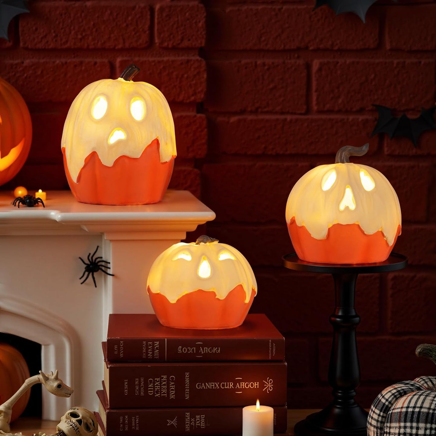 Halloween Decorations,Light Up Ghost Pumpkin Decorations Set of 3,Cute Halloween Decor Indoor for Kitchen Tabletop Mantel Party Home Decor