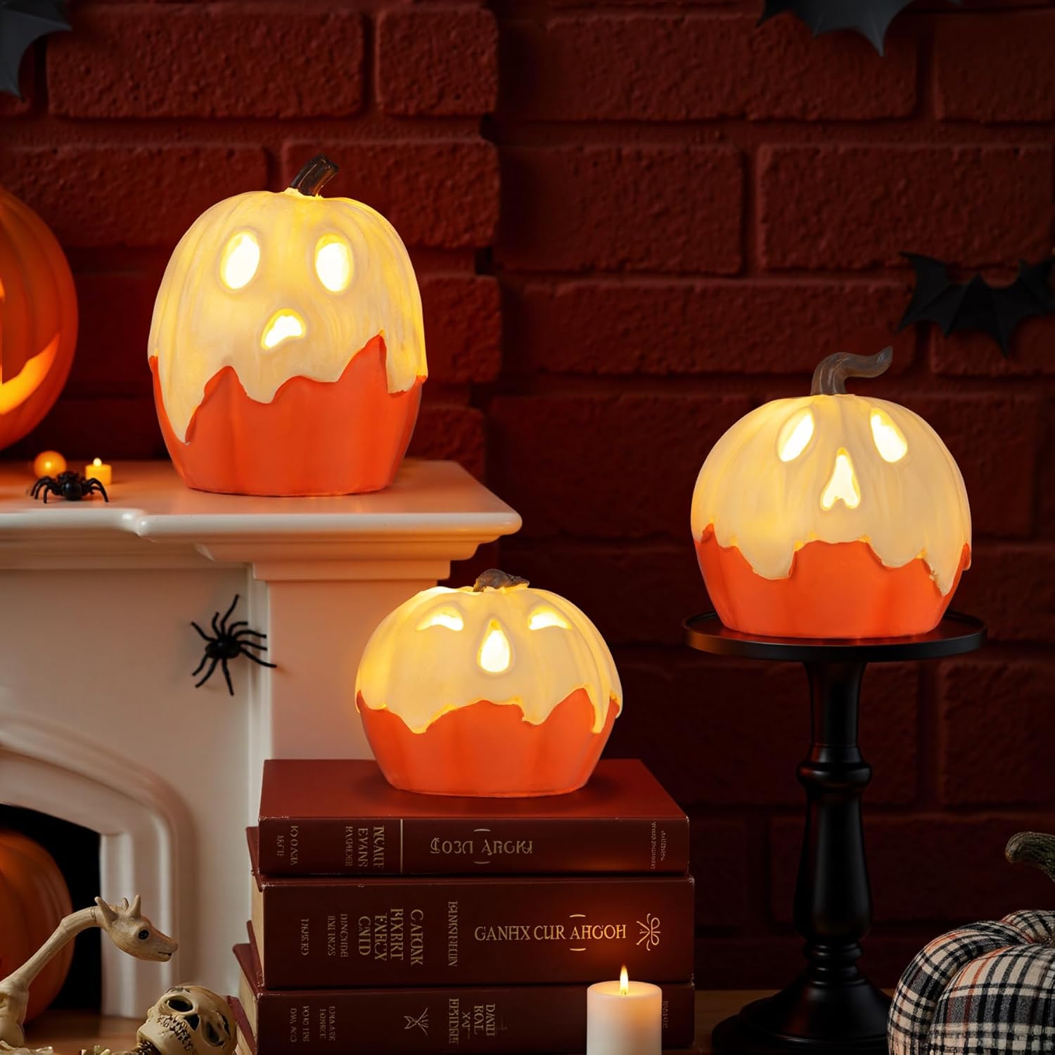 Halloween Decorations,Light Up Ghost Pumpkin Decorations Set of 3,Cute Halloween Decor Indoor for Kitchen Tabletop Mantel Party Home Decor