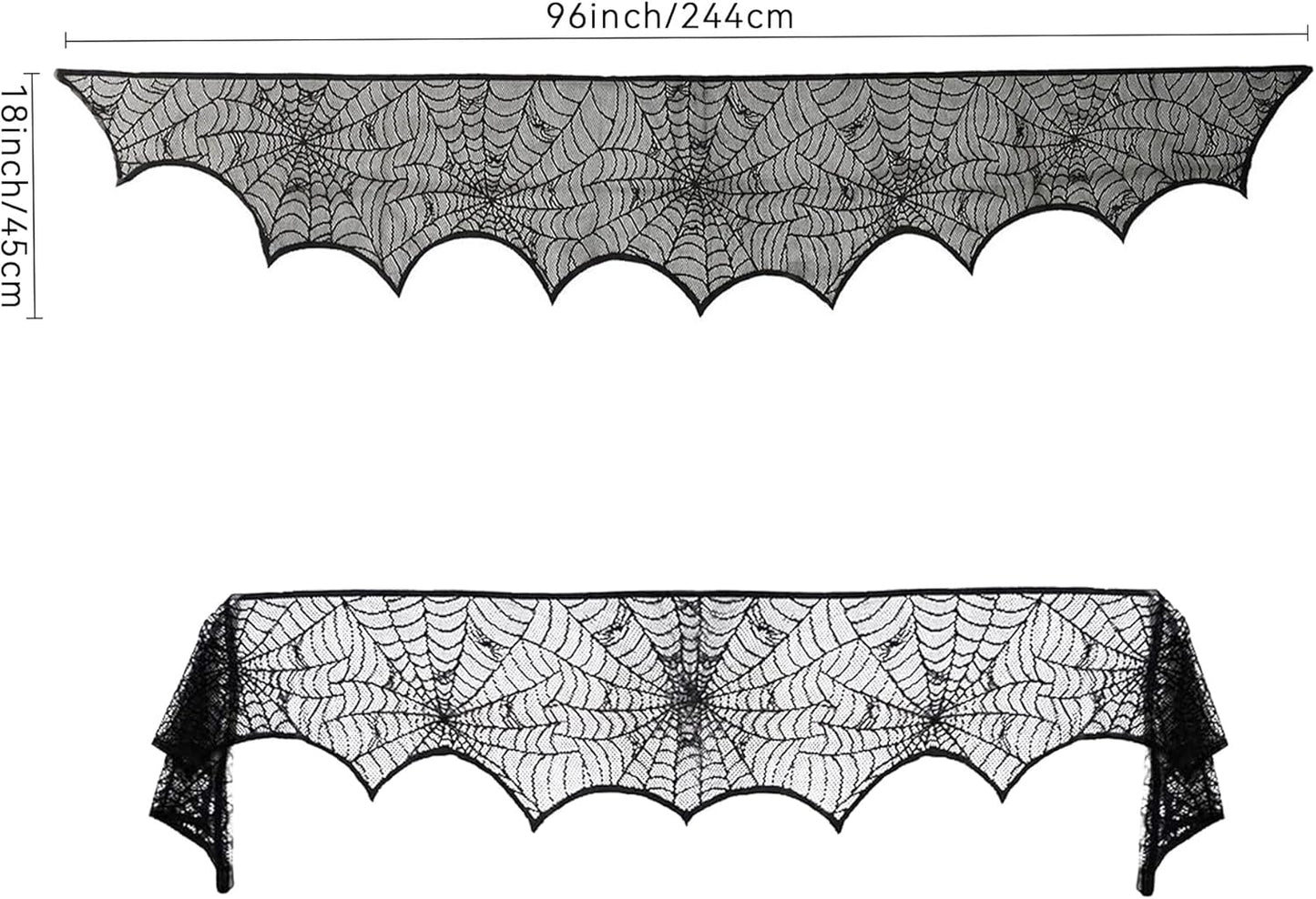 Halloween Mantel Scarf Black Lace Spiderweb for Fireplace Decor Halloween Decorations Indoor Fireplace Scarf(18 x 96 inch)(Black)