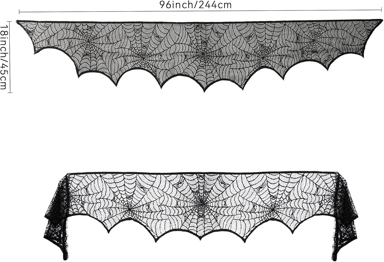 Halloween Mantel Scarf Black Lace Spiderweb for Fireplace Decor Halloween Decorations Indoor Fireplace Scarf(18 x 96 inch)(Black)