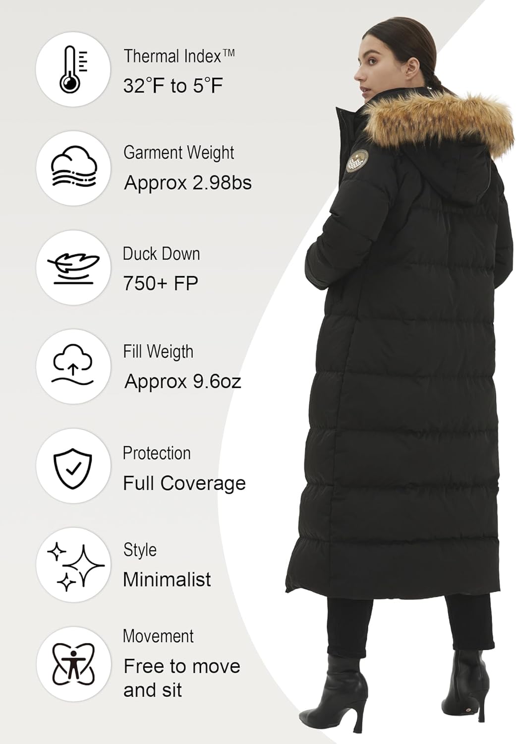 Fitouch Women's Waukee Long Down Coat Parka Jacket | 750+ Fill Power | Full-Length