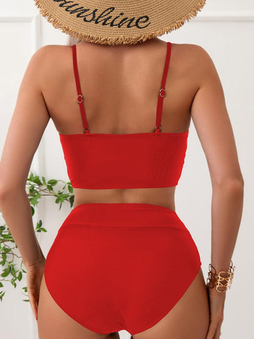 Limeeke Women's High Waisted Bikini Sets Cross V Neck Two Piece Swimsuit V Cut Bottom Bathing Suits