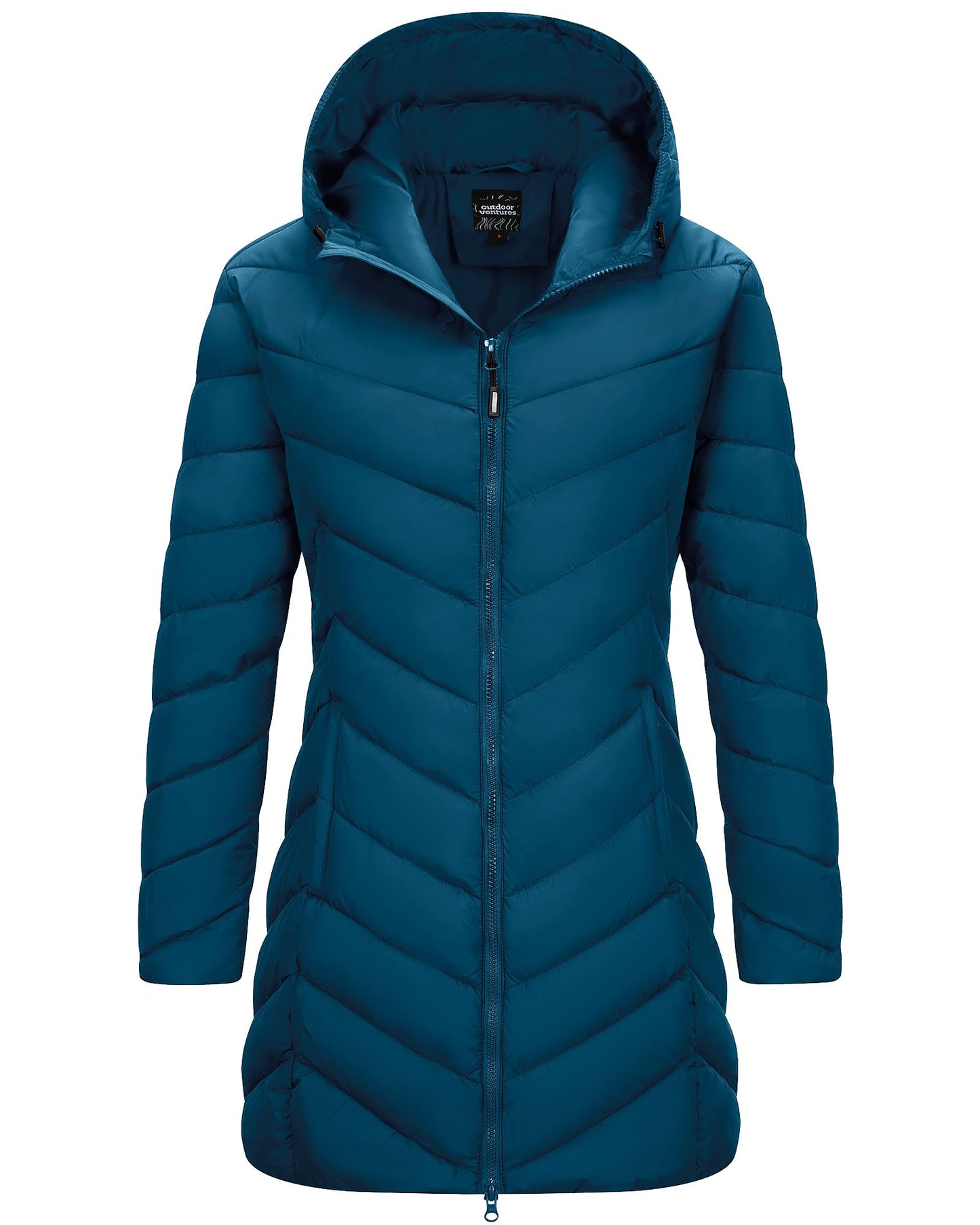 Outdoor Ventures Women's Long Hooded Lightweight Puffer Coat Quilted Insulated Winter Jacket