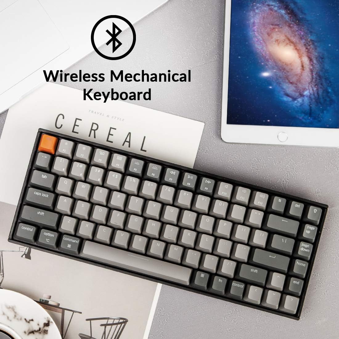 Keychron K2 75% Layout Bluetooth Wireless Mechanical Gaming Keyboard with Gateron G Pro Brown Switch/White LED Backlit/USB C/Anti Ghosting/N-Key Rollover, 84 Keys, for Mac Windows-Version 2