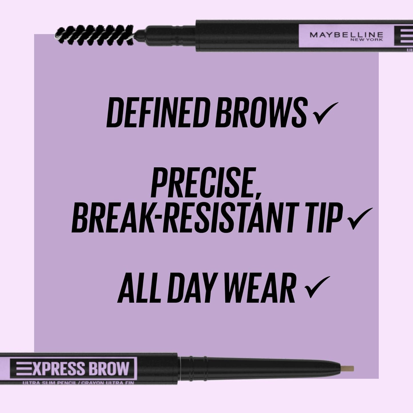 Maybelline Express Brow Ultra Slim Eyebrow Makeup, Brow Pencil with Precision Tip and Spoolie for Defined Eyebrows, Soft Brown, 1 Count