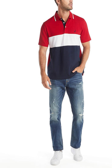 Nautica Men's Short Sleeve 100% Cotton Pique Color Block Polo Shirt