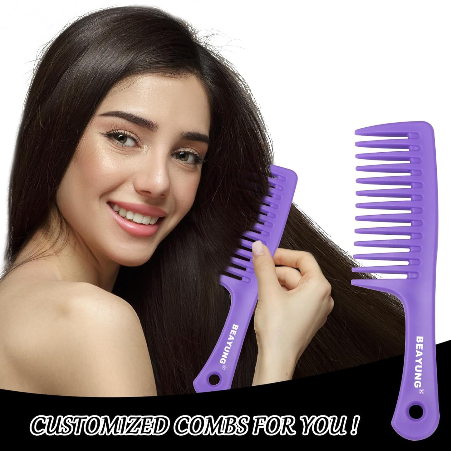 2PCS Large Wide Tooth Comb, Shower Combs, Hair comb for wet curly hair, Durable Hair Brush for Best Styling and Professional Hair Care(2Black)