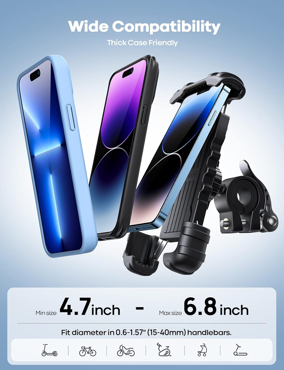 Lamicall Bike Phone Holder, Motorcycle Mount - Motorcycle Phone Holder, Handlebar Cell Phone Clamp, Scooter Phone Clip for iPhone 16 Pro Max/Plus, 15 Pro Max, S10, S20, More 4.7" to 6.8" Smartphones