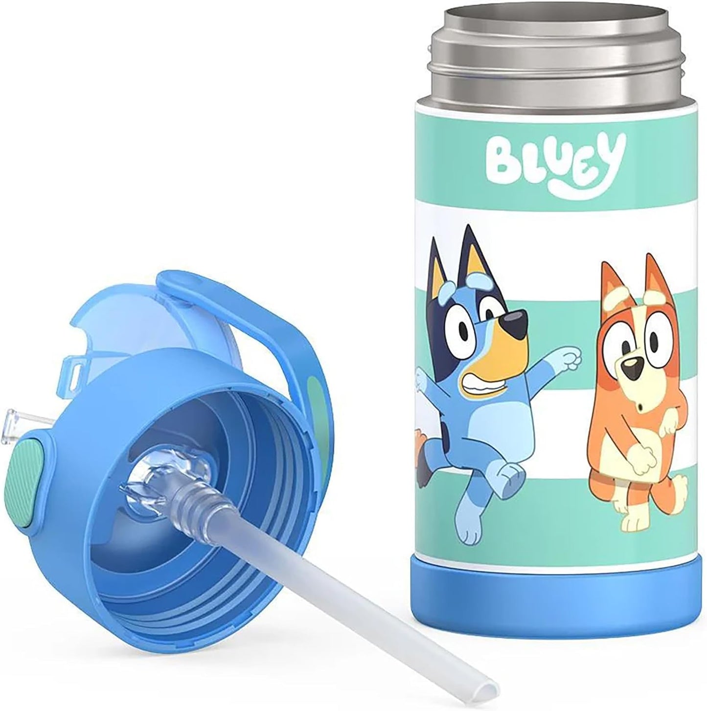 THERMOS FUNTAINER Water Bottle with Straw - 12 Ounce - Kids Stainless Steel Vacuum Insulated Water Bottle with Lid, Bluey