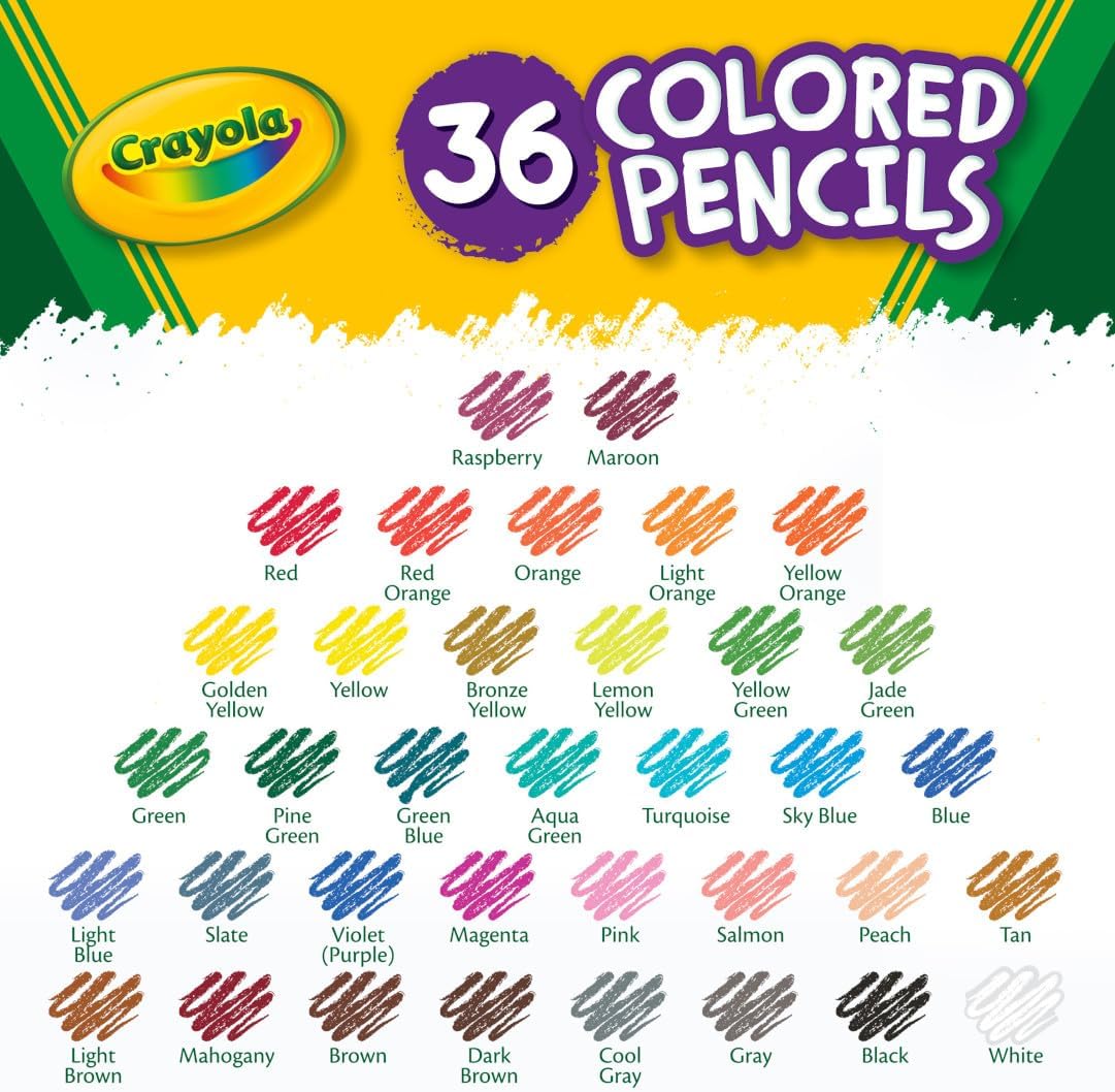 Crayola Colored Pencils (36ct), Kids Pencil Set, Back to School Essentials, Must Have Classroom Supplies for Kids, Pre-Sharpened Coloring Book Pencils, 3+