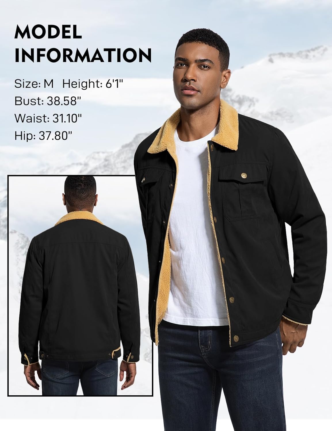 Flygo Men's Winter Jackets Sherpa Lined Fleece Trucker Jacket Thick Warm Lapel Work Cargo Coat Outerwear