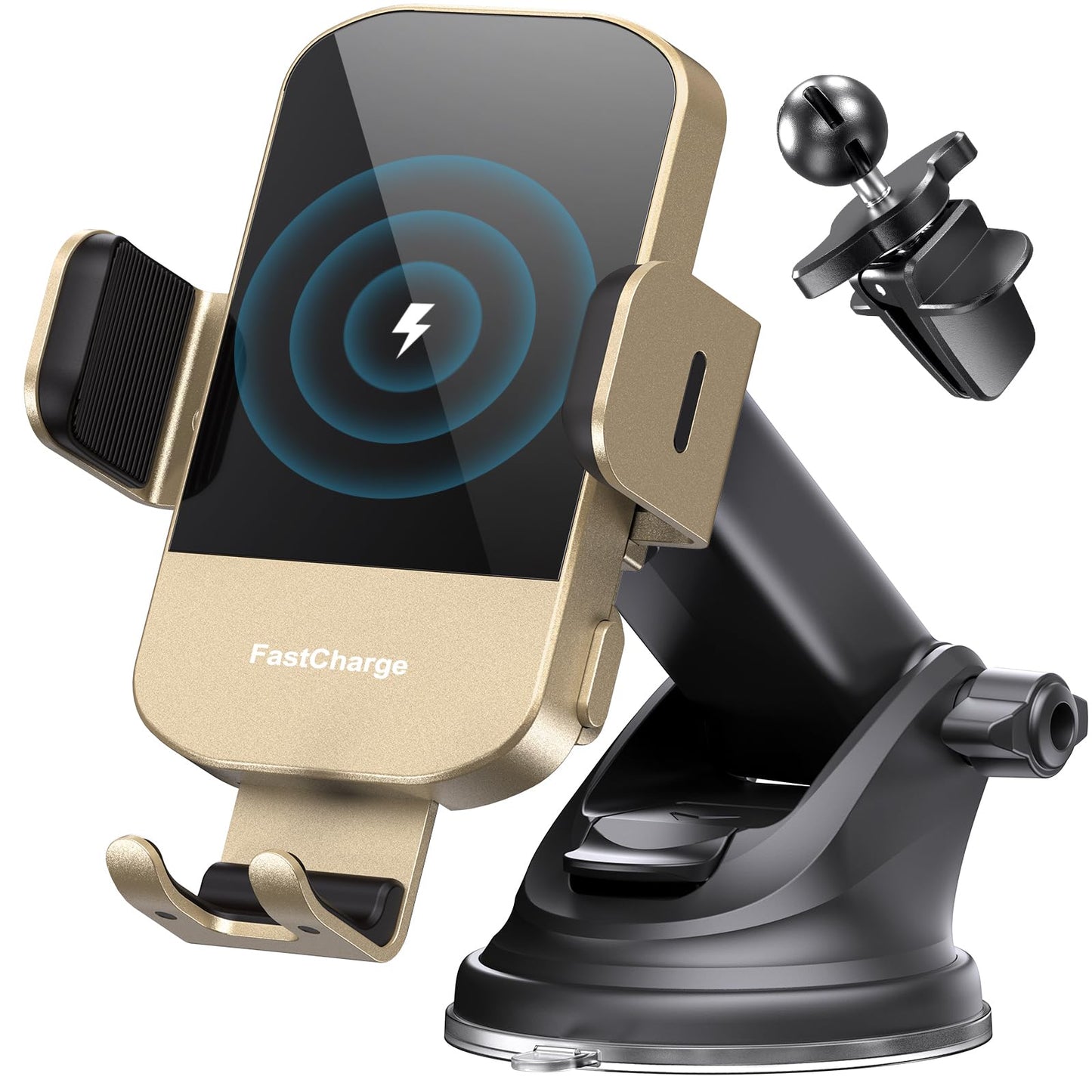 CHGeek Wireless Car Charger, 15W Fast Charging Auto Clamping Car Charger Phone Mount Phone Holder fit for iPhone 16 15 14 13 12 Pro Max 11 XR XS, Samsung Galaxy S24 Ultra S23 S22 S21, S20, S10+, Black