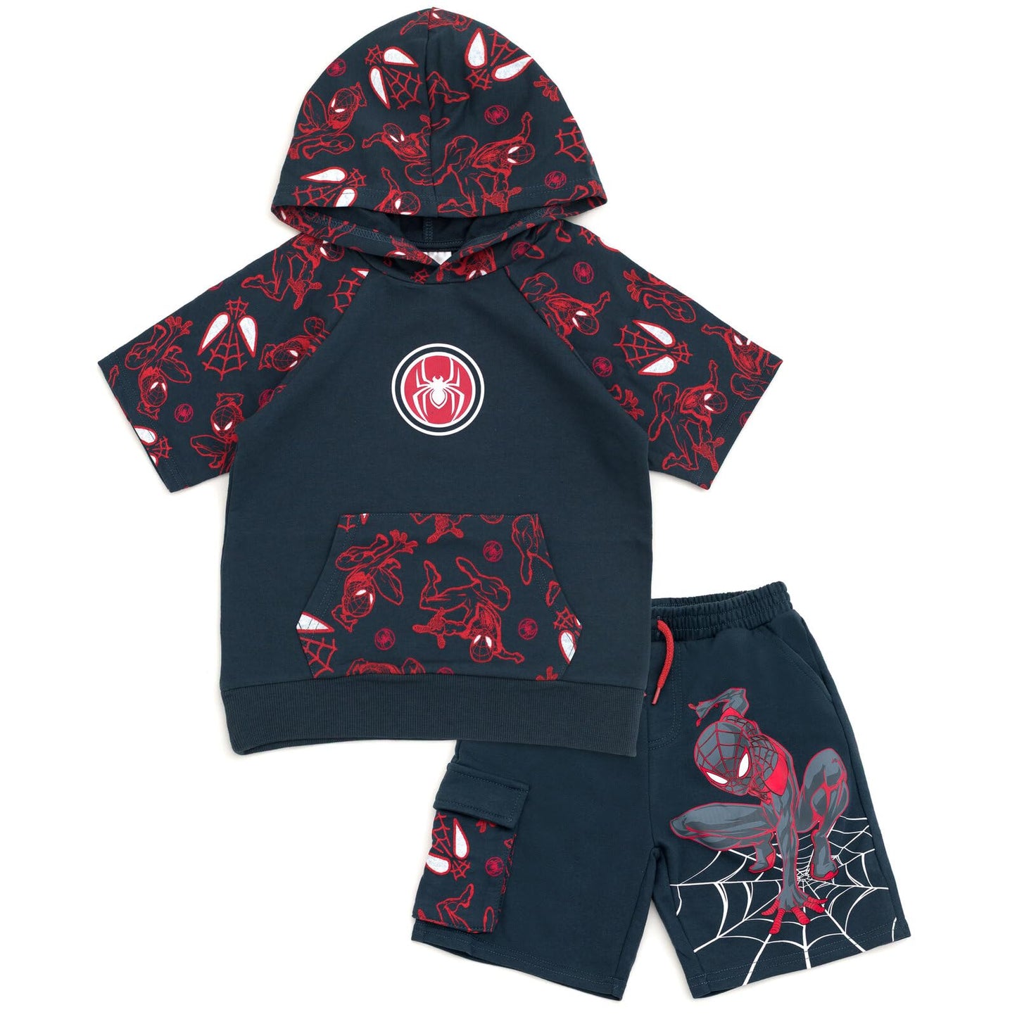 Marvel Spider-Man French Terry Pullover Hoodie and Shorts Toddler to Big Kid Sizes (2T - 18-20)