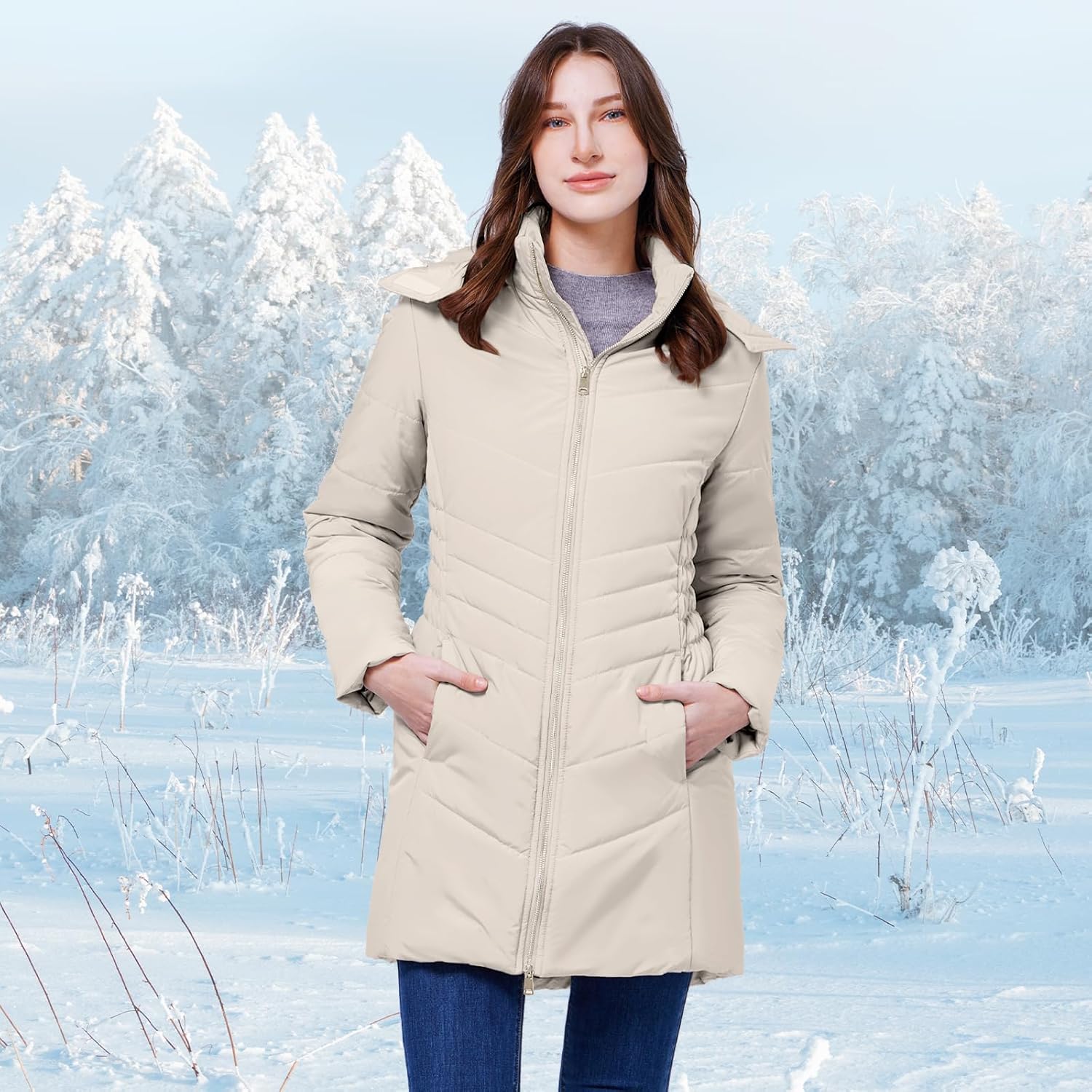 WULFUL Women's Winter Coats Long Warm Thicken Puffer Jackets Outwear With Removable Fur Hood